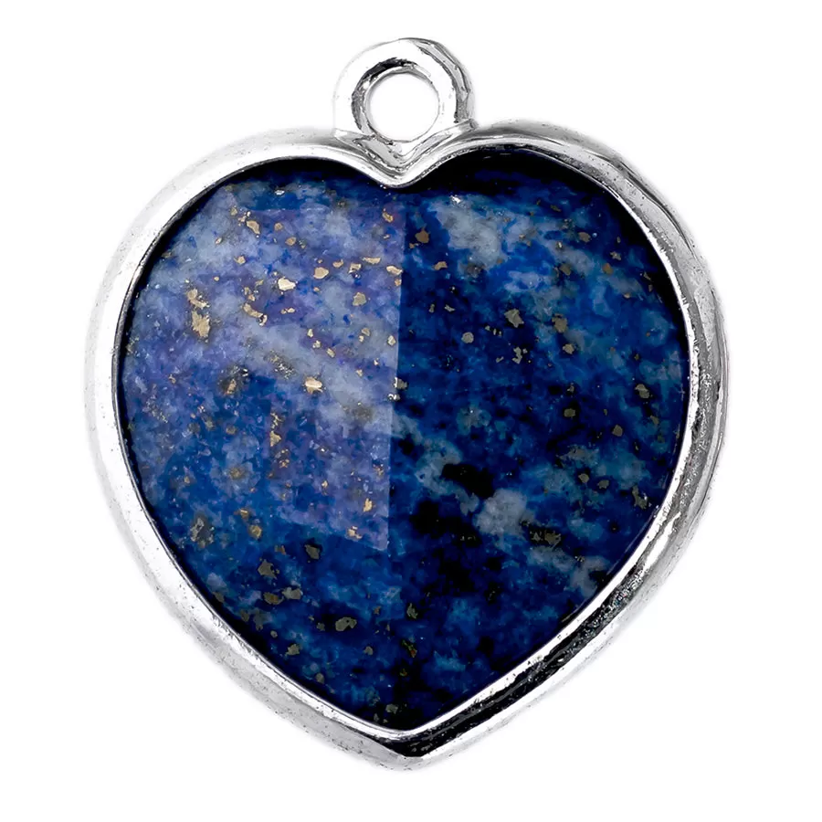 17x19mm Silver Plated Faceted Gemstone Heart Charm/Pendant - Lapis (Dyed)