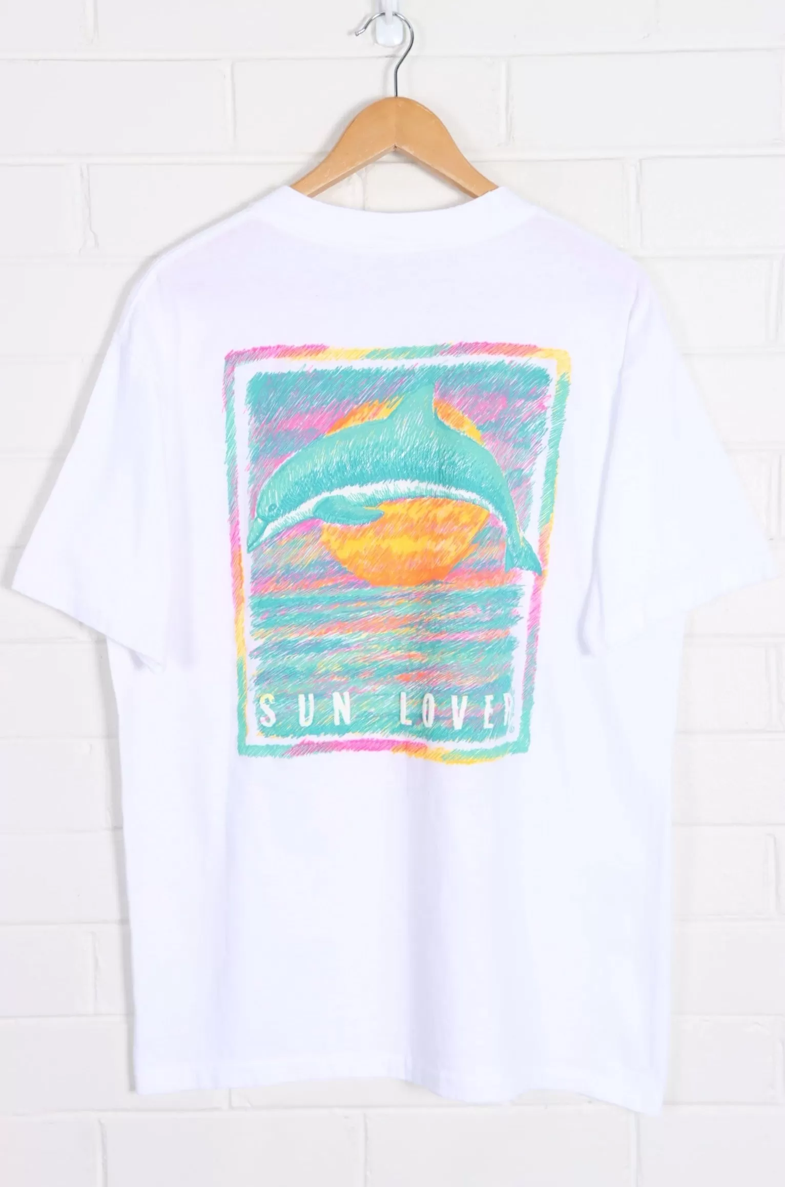 1991 Dolphin "Sun Lover" Single Stitch Front Back T-Shirt (XL)