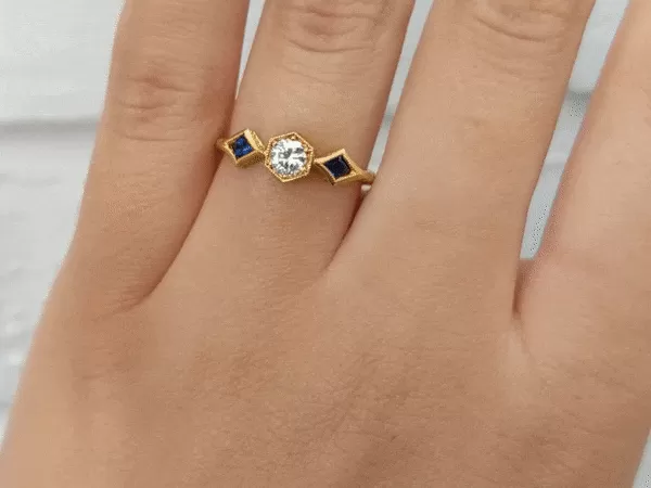 22K Gold Diamond Ring with Blue Sapphires