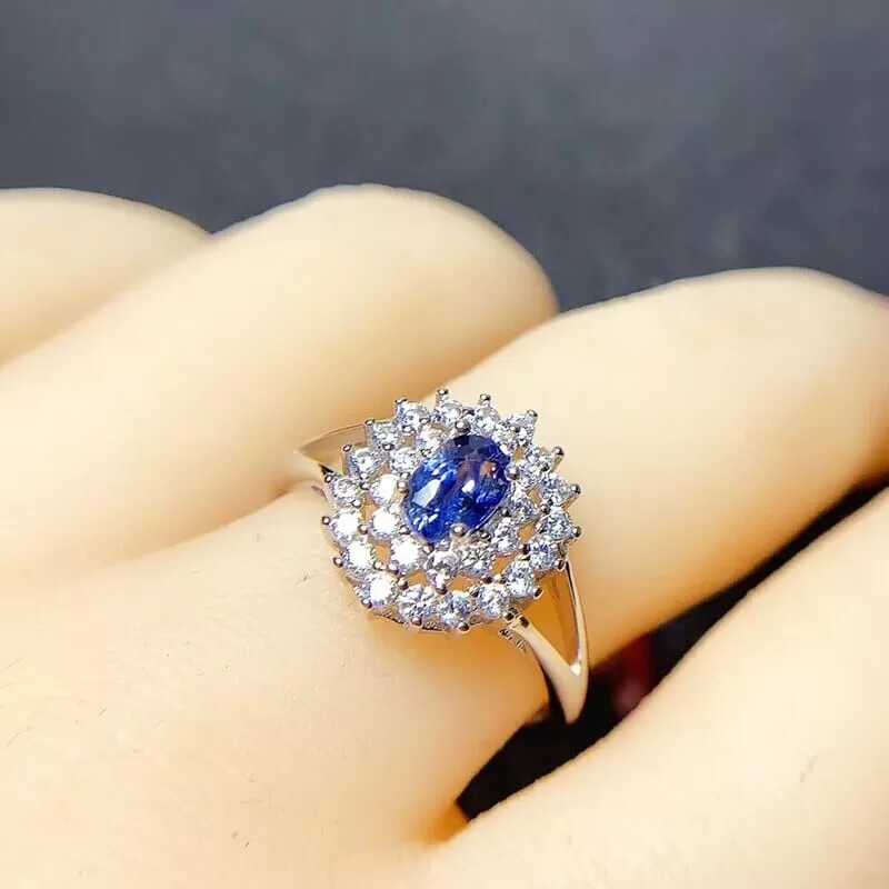 4mm*6mm Natural Sapphire 925 Sterling Silver Ring