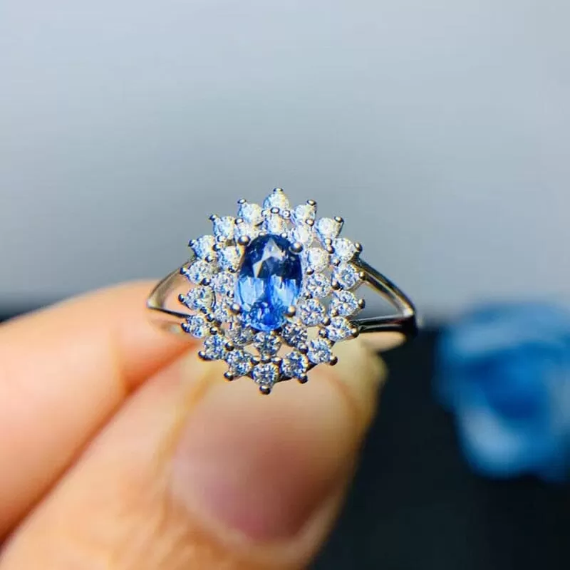 4mm*6mm Natural Sapphire 925 Sterling Silver Ring