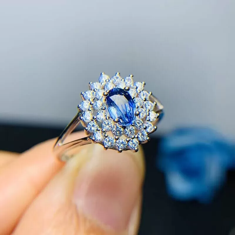 4mm*6mm Natural Sapphire 925 Sterling Silver Ring