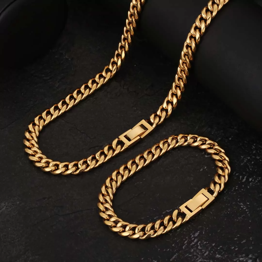 8mm Cuban Link Chain in 18K Gold for Men's Necklace KRKC