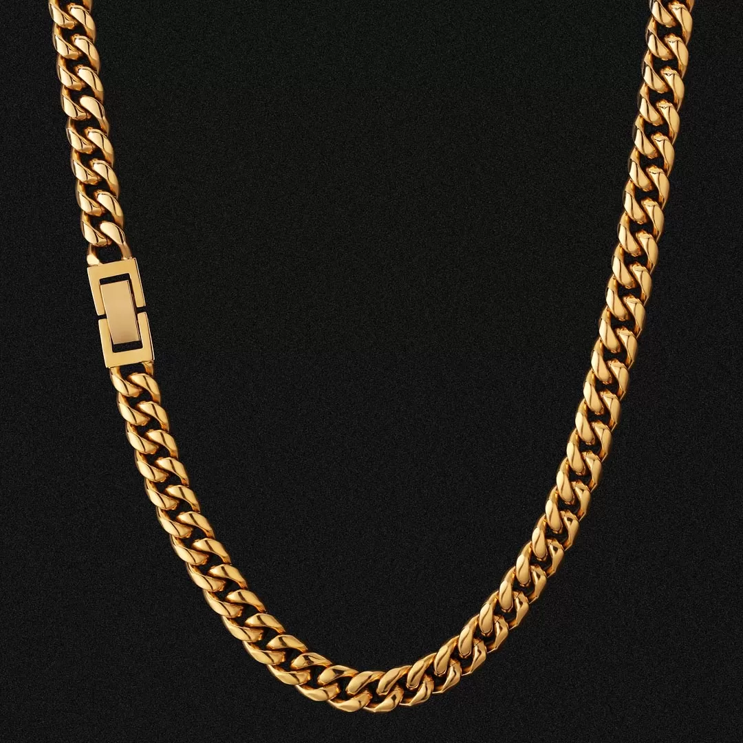 8mm Cuban Link Chain in 18K Gold for Men's Necklace KRKC