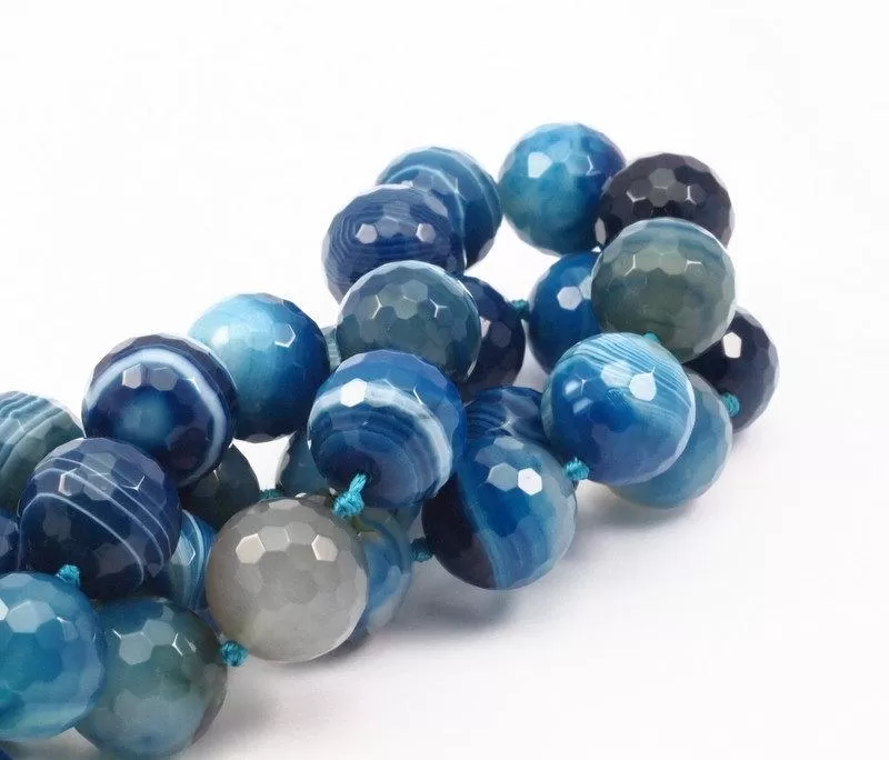 Agate  Gemstone Beads, FULL STRAND Blue and White Agate 18 mm Disco Faceted Gemstone Round Beads 15.5 inches T015