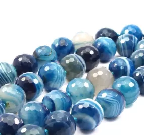 Agate  Gemstone Beads, FULL STRAND Blue and White Agate 18 mm Disco Faceted Gemstone Round Beads 15.5 inches T015