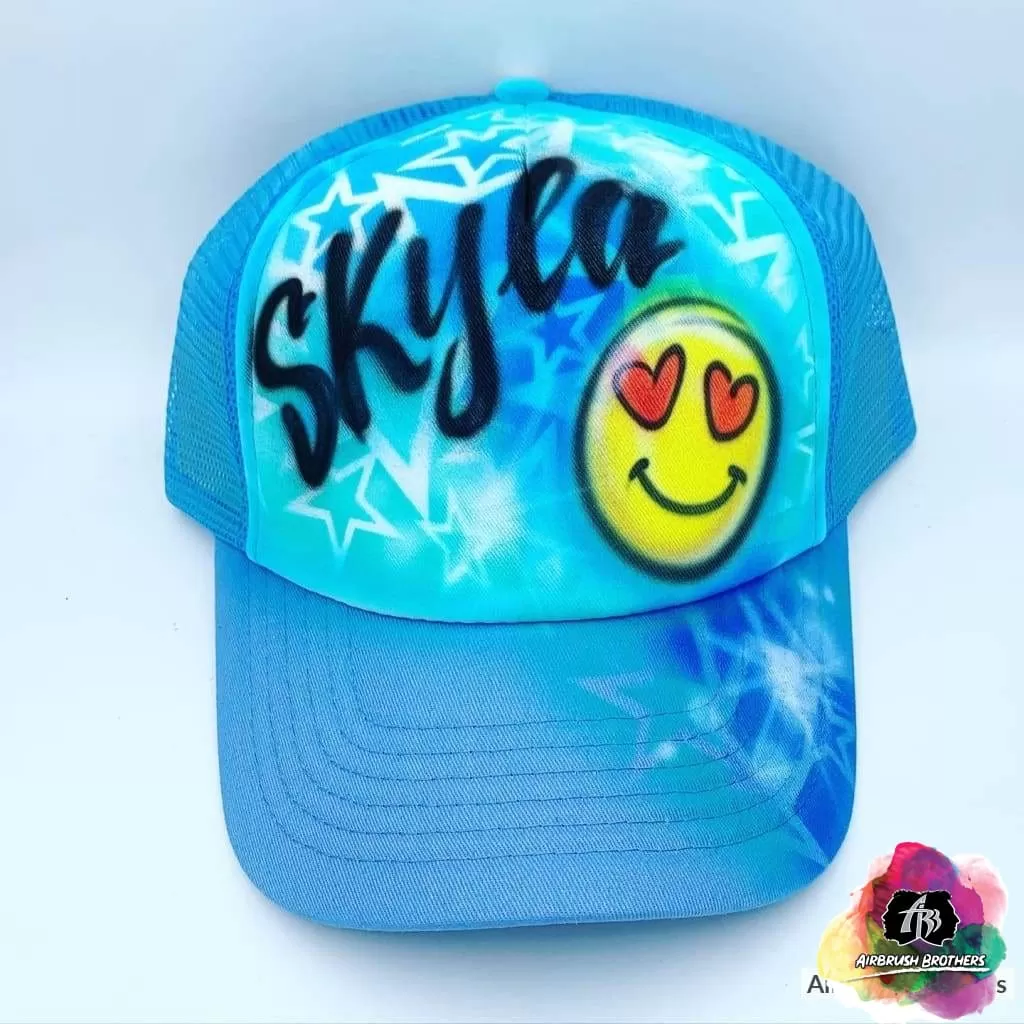 Airbrush Emoji With Heart Eyes And Name Hat Design