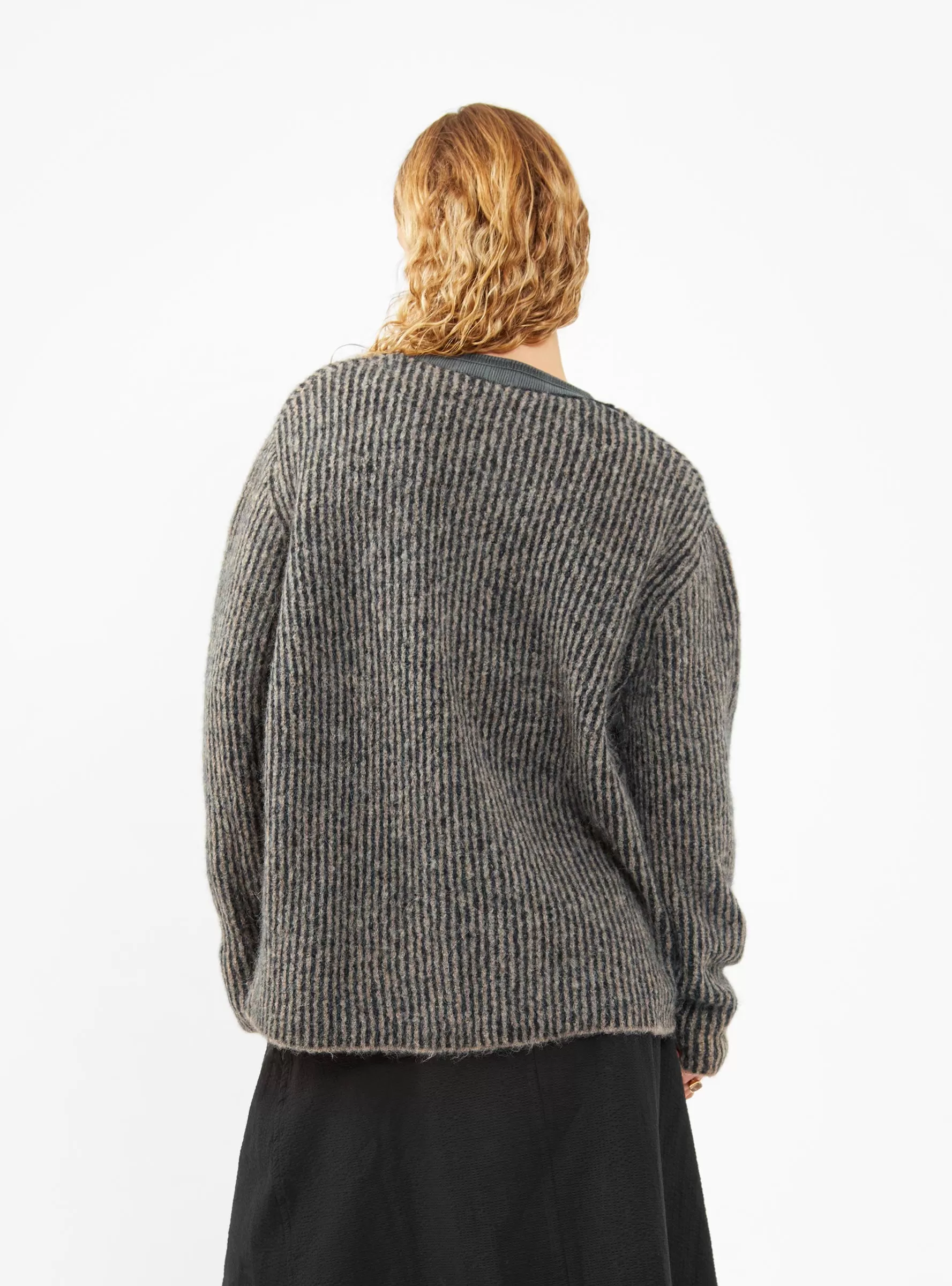 Alpaca Fisherman Sweater Grey Stripe