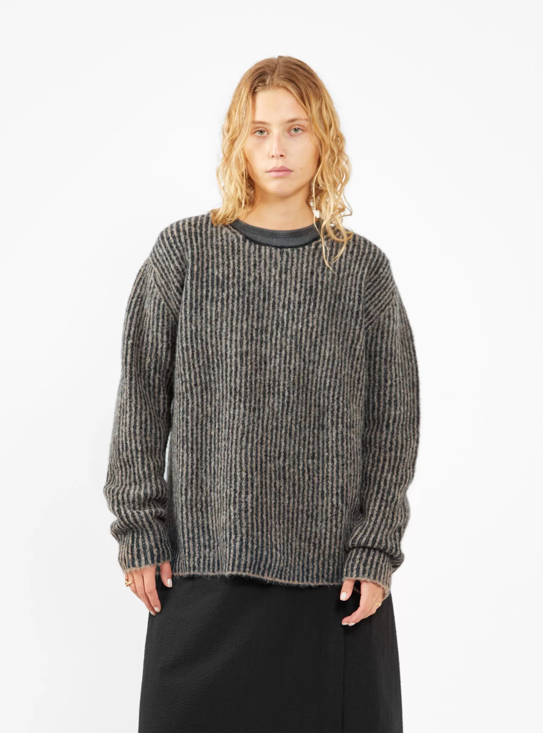 Alpaca Fisherman Sweater Grey Stripe