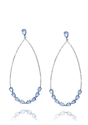 Anatol Diamond & Blue Sapphire Oval Hoop Dangle Earrings