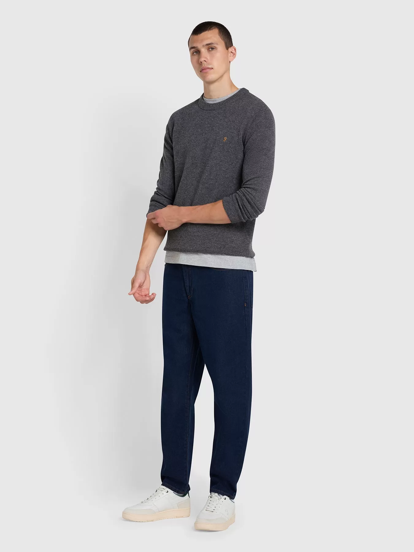 Birchall Crew Neck Lambswool Jumper In Farah Grey Marl