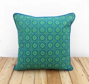 Blue and green, throw pillow cover, tile print, cotton pillow, sizes available.