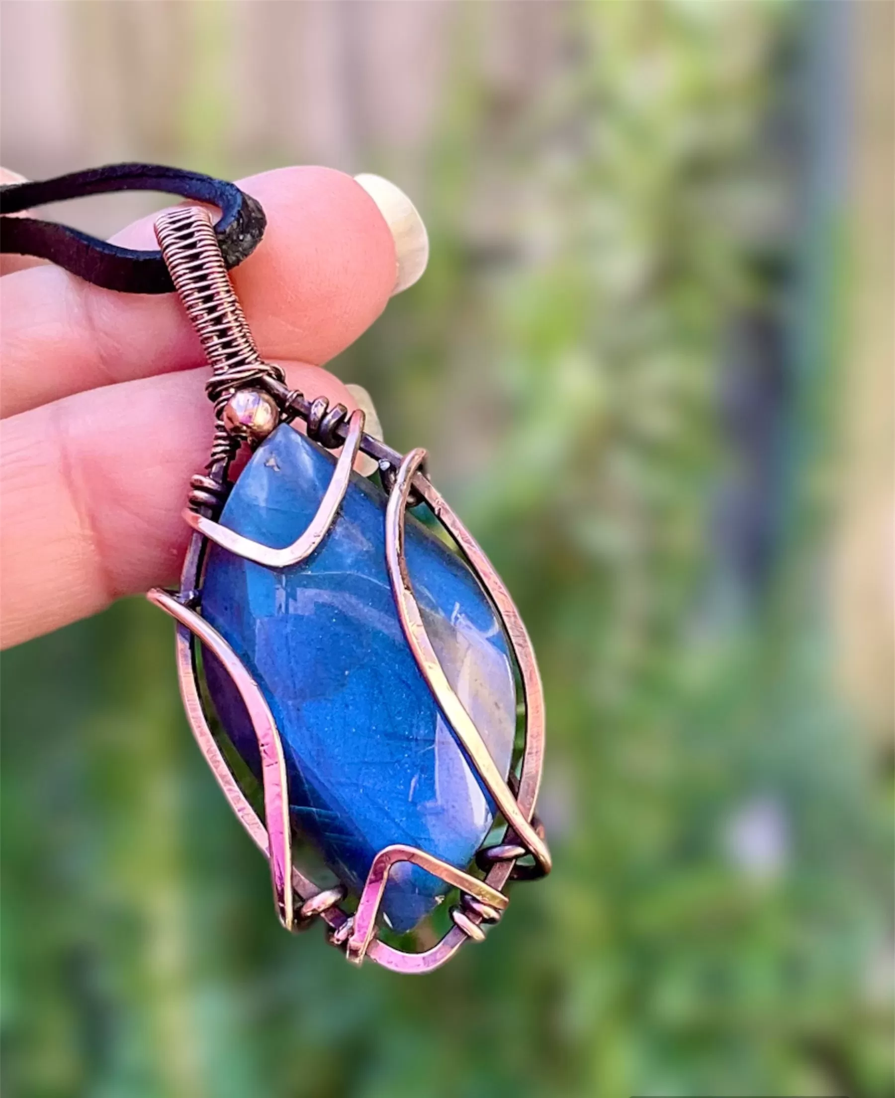 Blue Labradorite Wire Wrapped Pendant