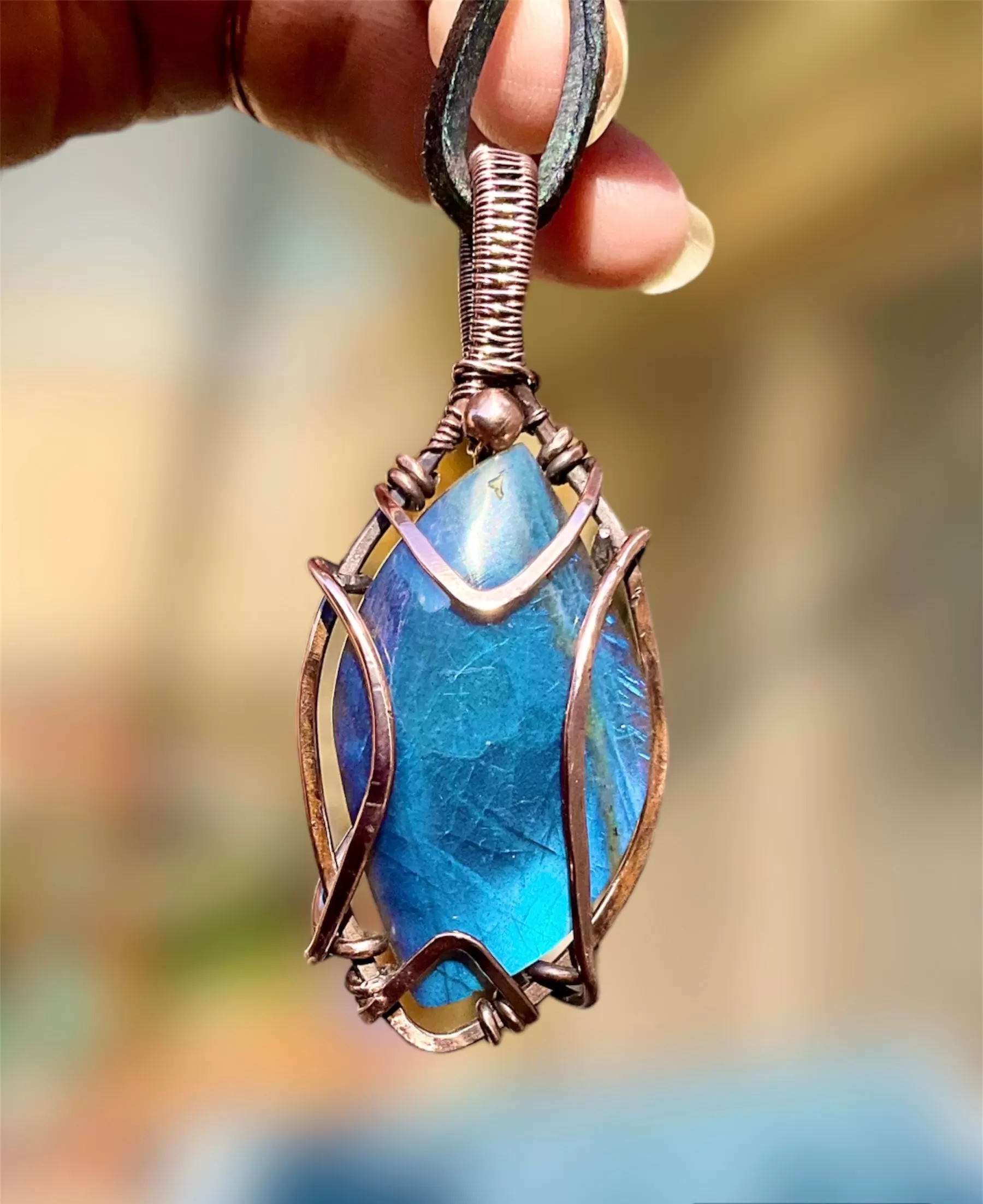 Blue Labradorite Wire Wrapped Pendant