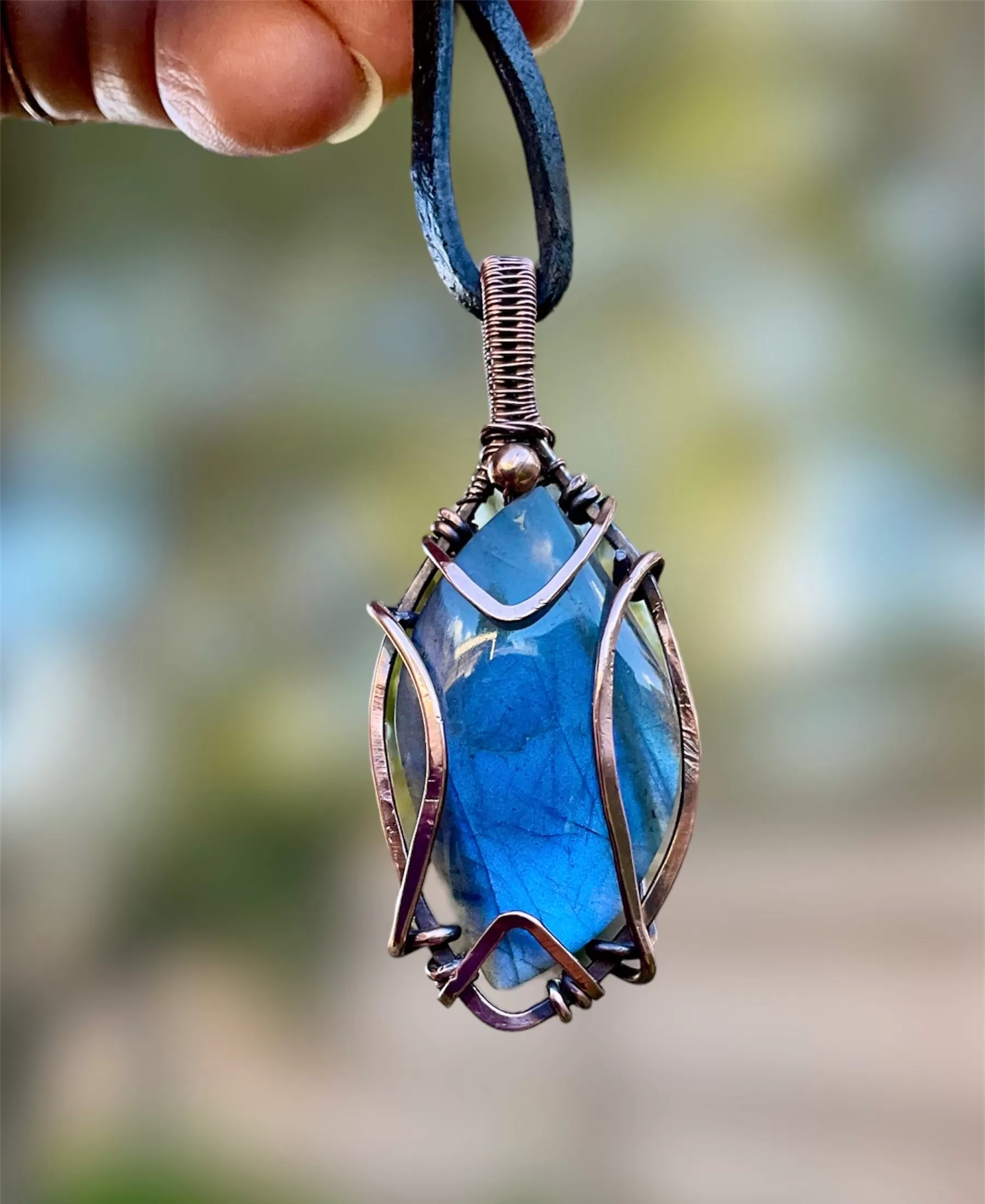 Blue Labradorite Wire Wrapped Pendant