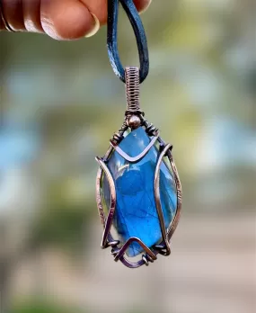 Blue Labradorite Wire Wrapped Pendant