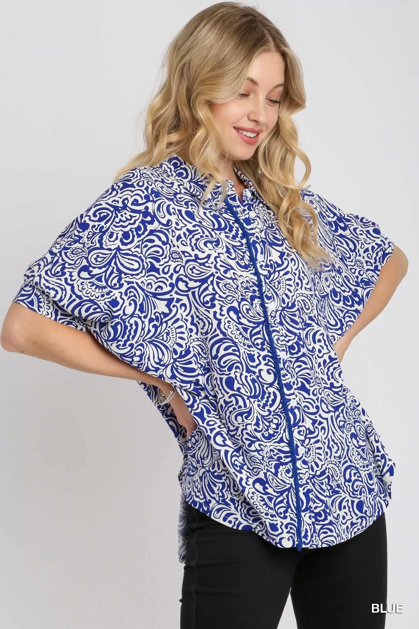 BLUE TWO TONE ABSTRACT PRINT TOP