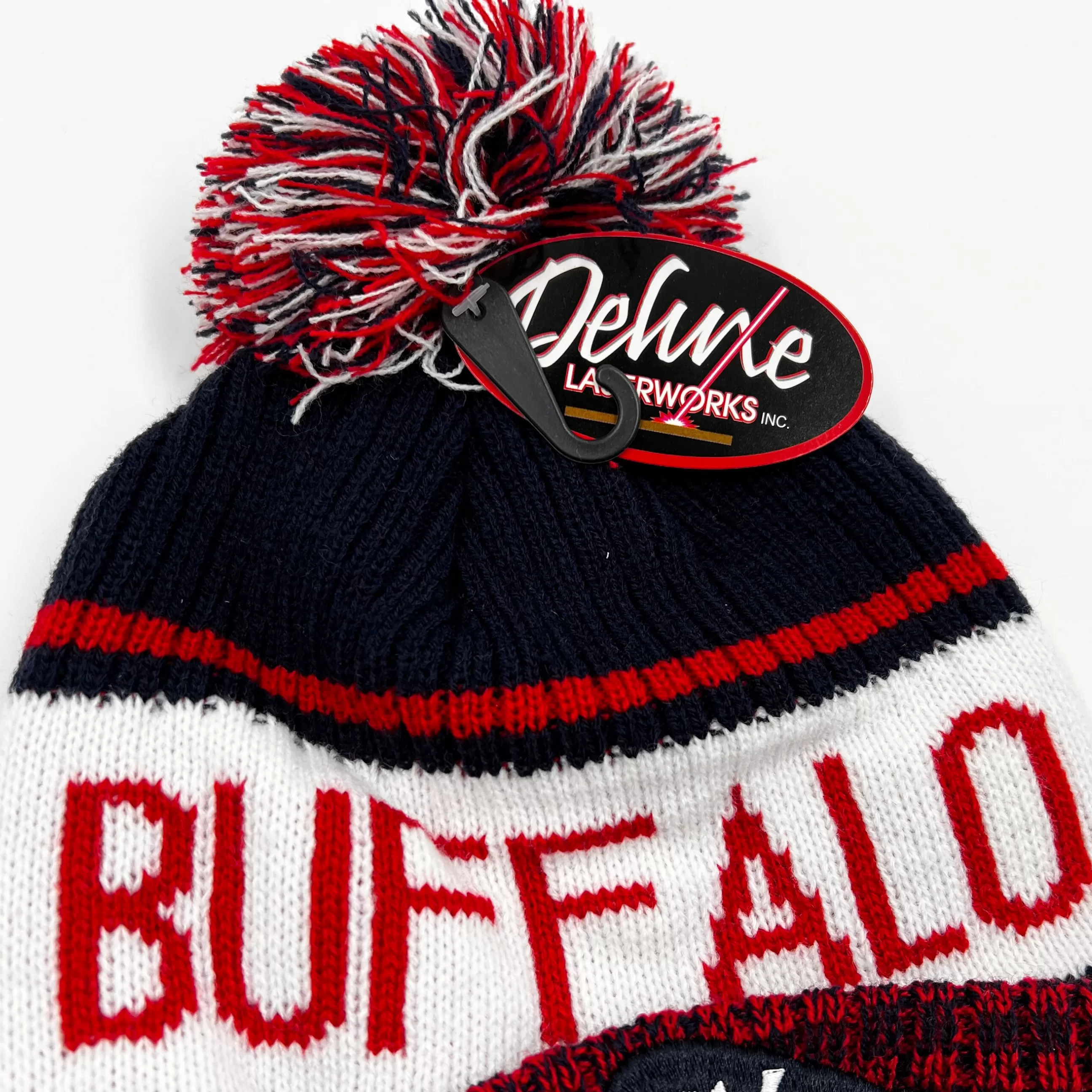 Buffalo 716 Black, Red, and White Winter Knit Hat