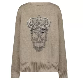 Chunky Skull Crown Cardigan Taupe