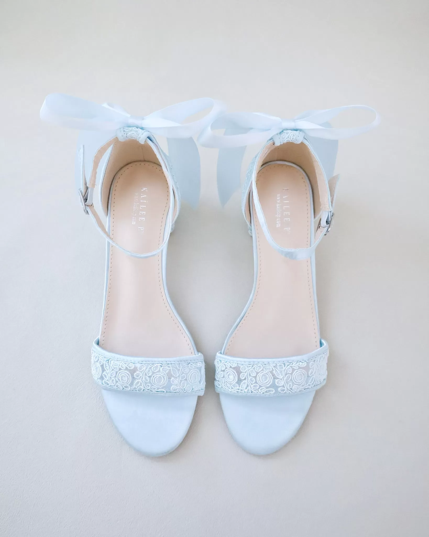 Crochet Lace Block Heel Wedding Sandals with Back Bow