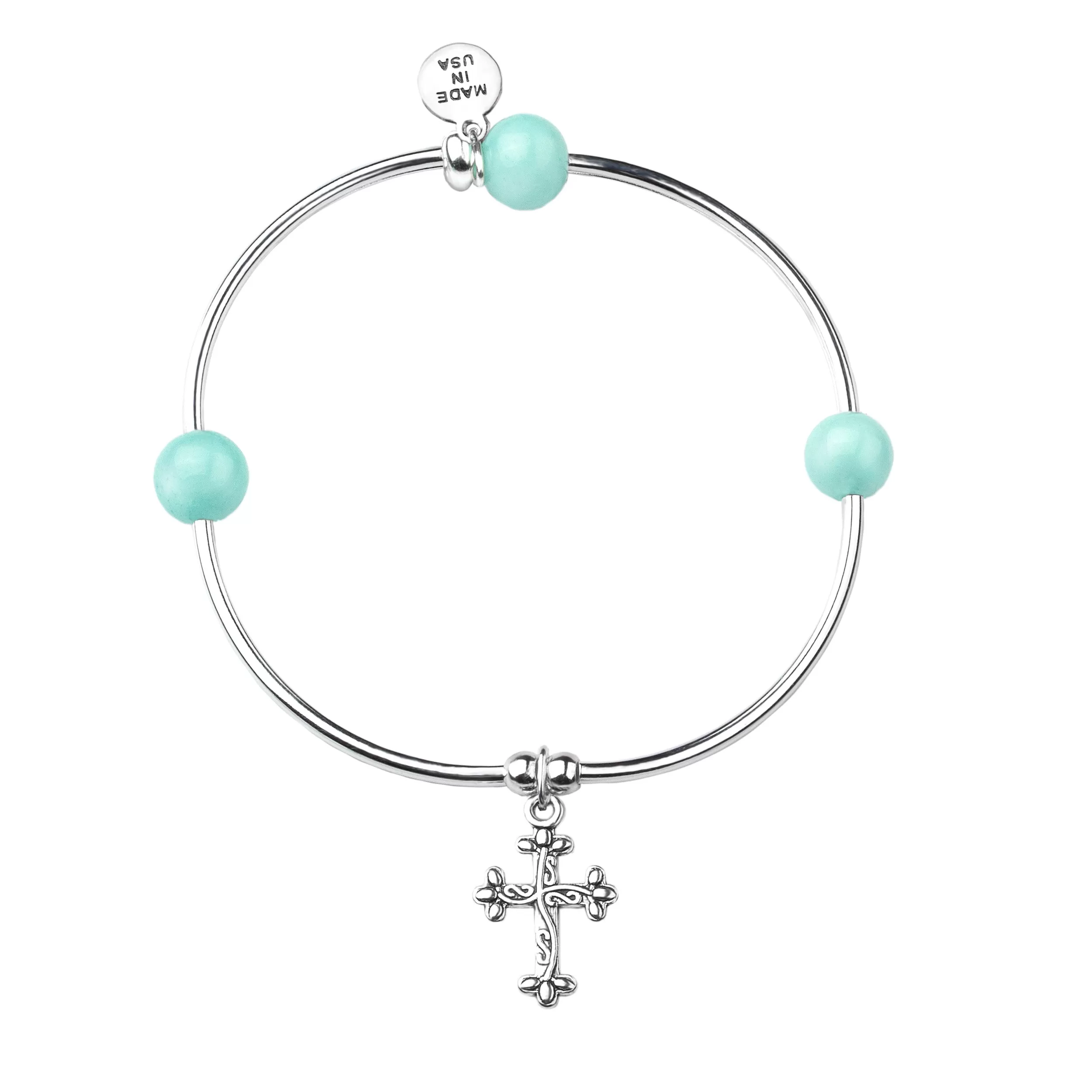 Cross | Soft Bangle Charm Bracelet | Tiffany Blue Agate