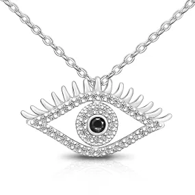 CZ Regal Evil Eye Necklace with Lashes Sterling Silver