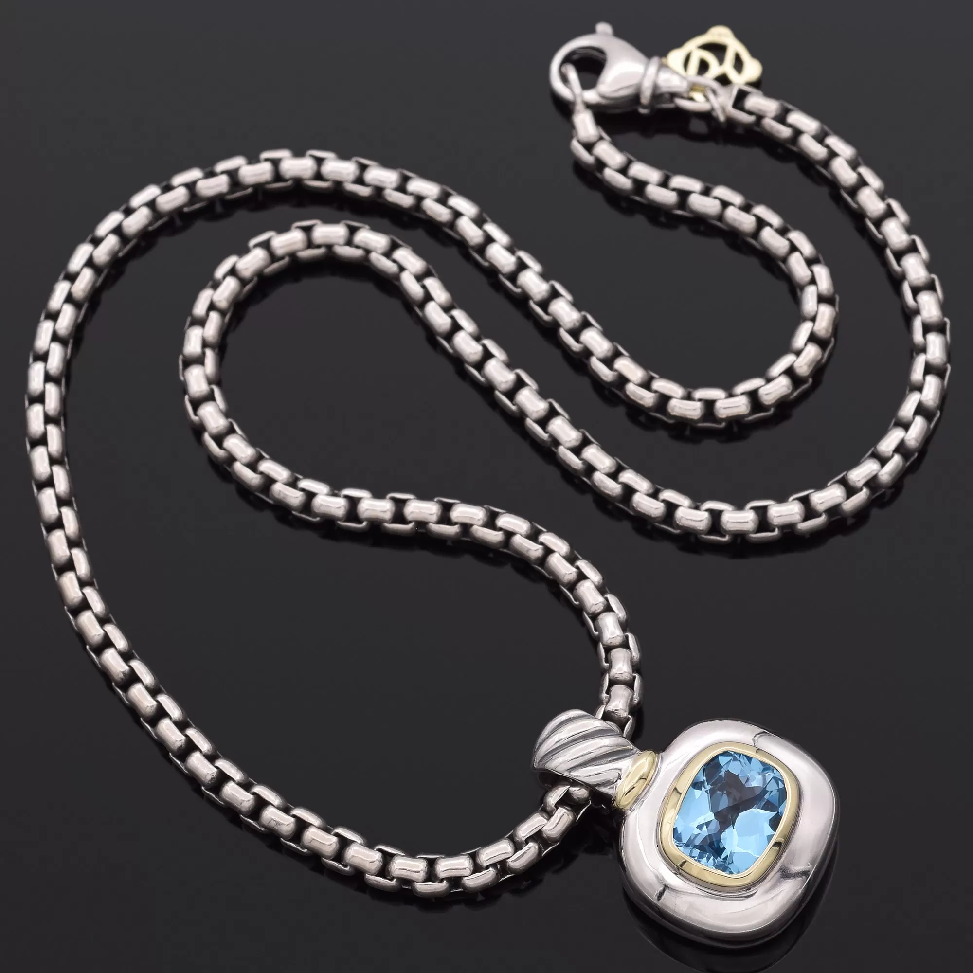 David Yurman Albion Sterling Silver & 14K Gold Blue Topaz Pendant Necklace