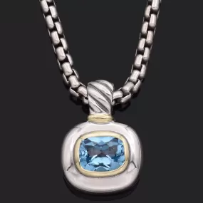 David Yurman Albion Sterling Silver & 14K Gold Blue Topaz Pendant Necklace