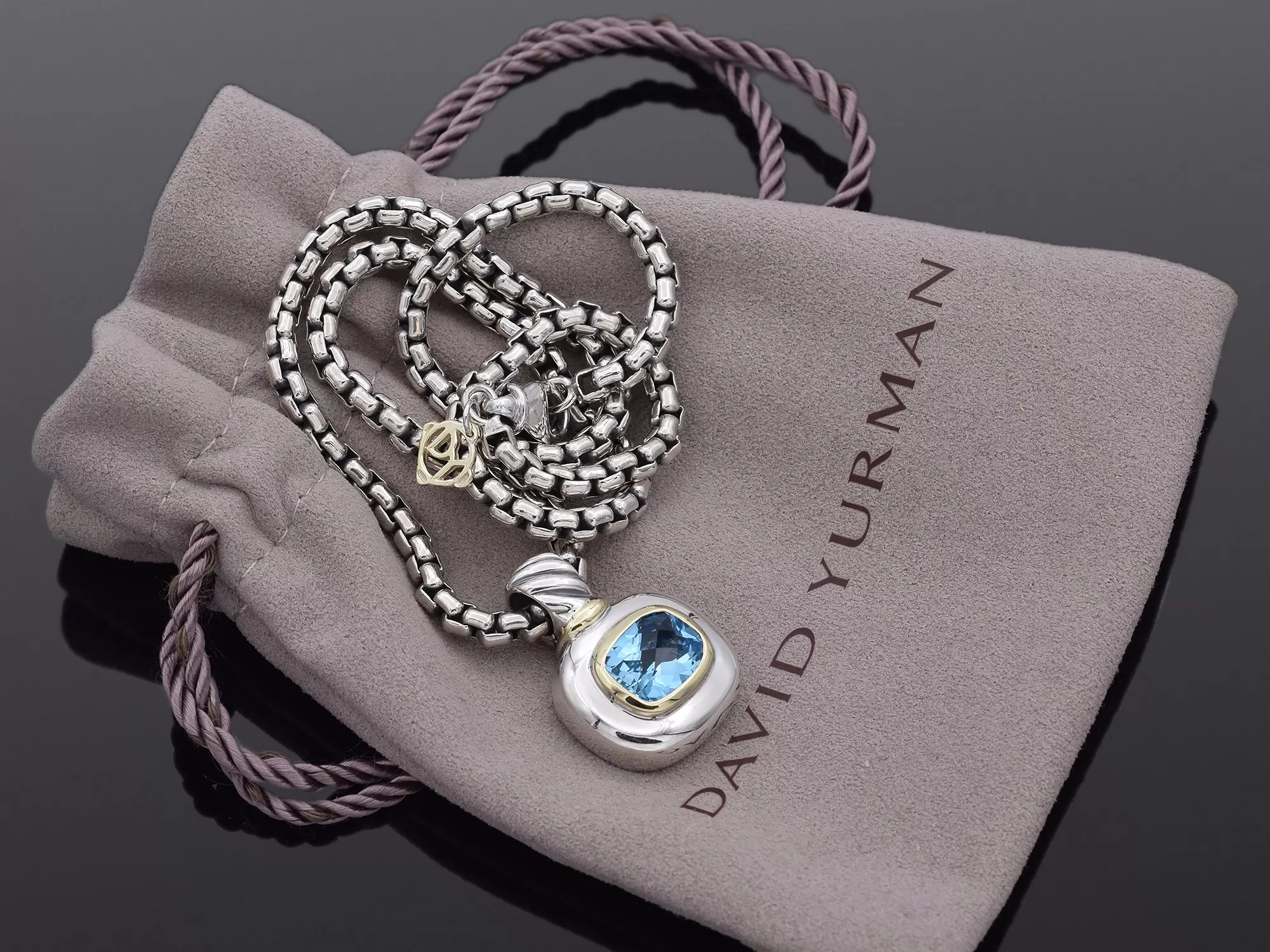 David Yurman Albion Sterling Silver & 14K Gold Blue Topaz Pendant Necklace