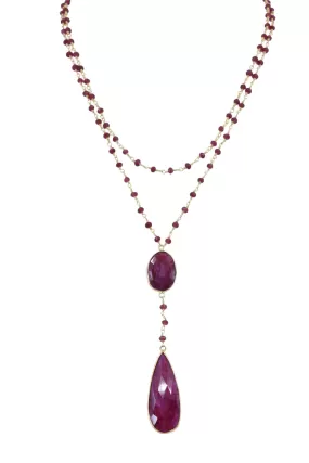 Double Diana Denmark Necklace in Ruby with Ruby Drop