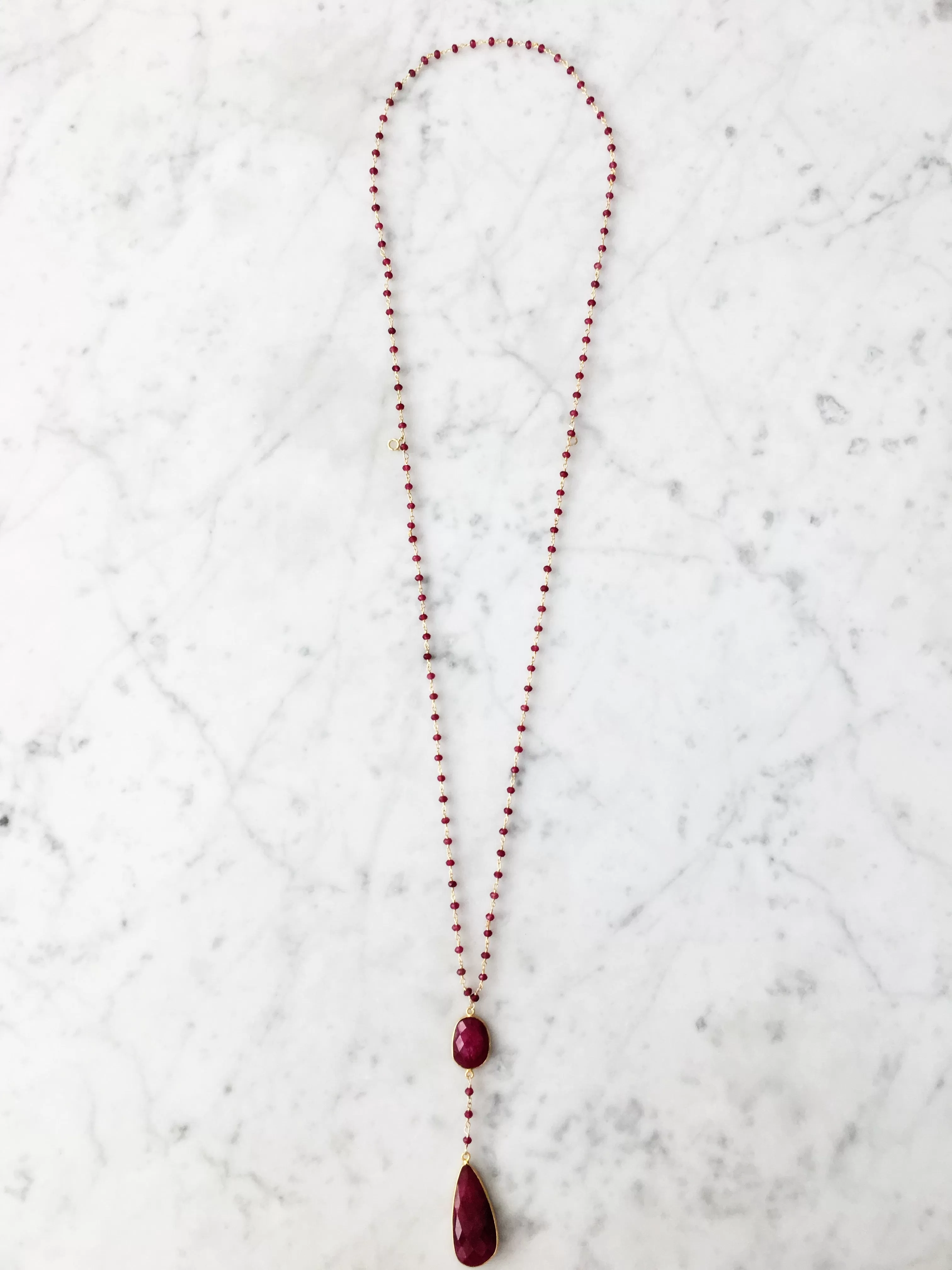 Double Diana Denmark Necklace in Ruby with Ruby Drop