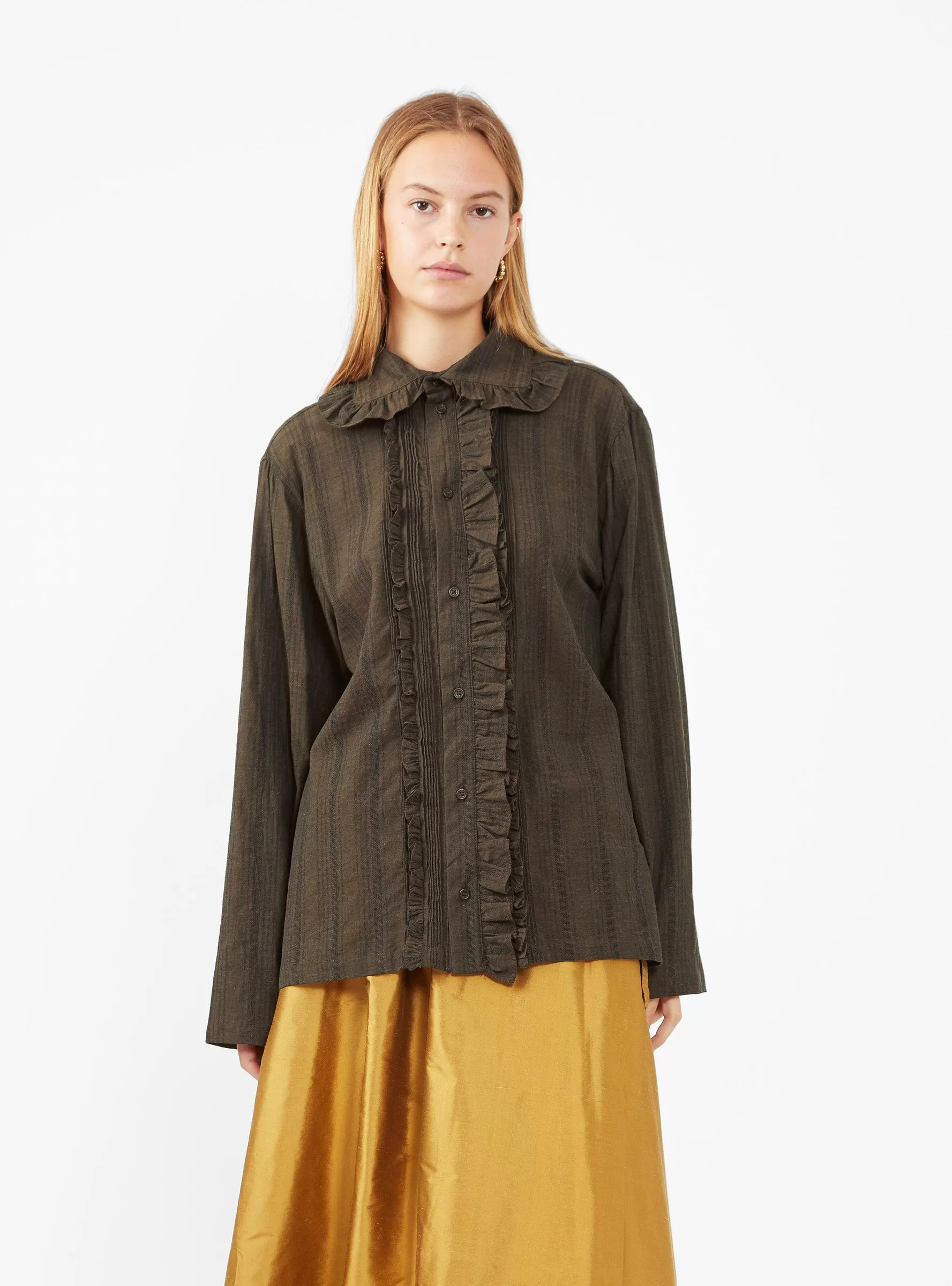 Ellis Japanese Cotton Dobby Shirt Chocolate Brown