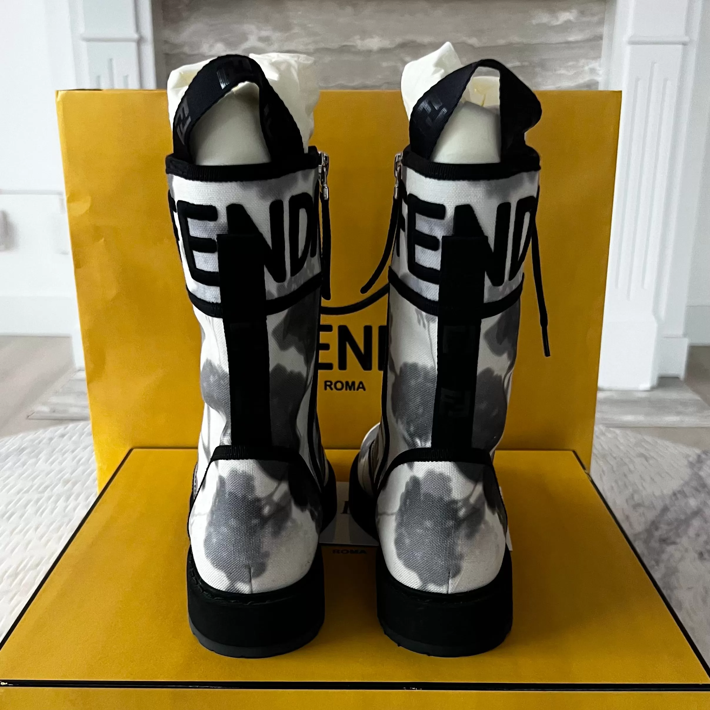 Fendi Grey Canvas Biker Boots