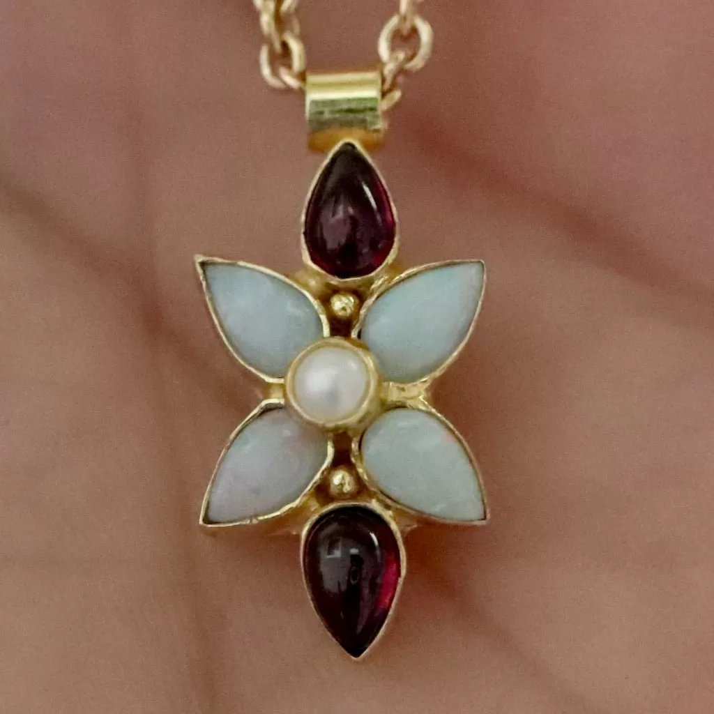 Flora Opal, Garnet and Pearl Necklace