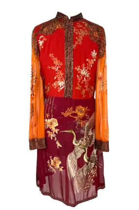 Gucci Floral Embroidered and Beaded Silk Cocktail Dress Size M