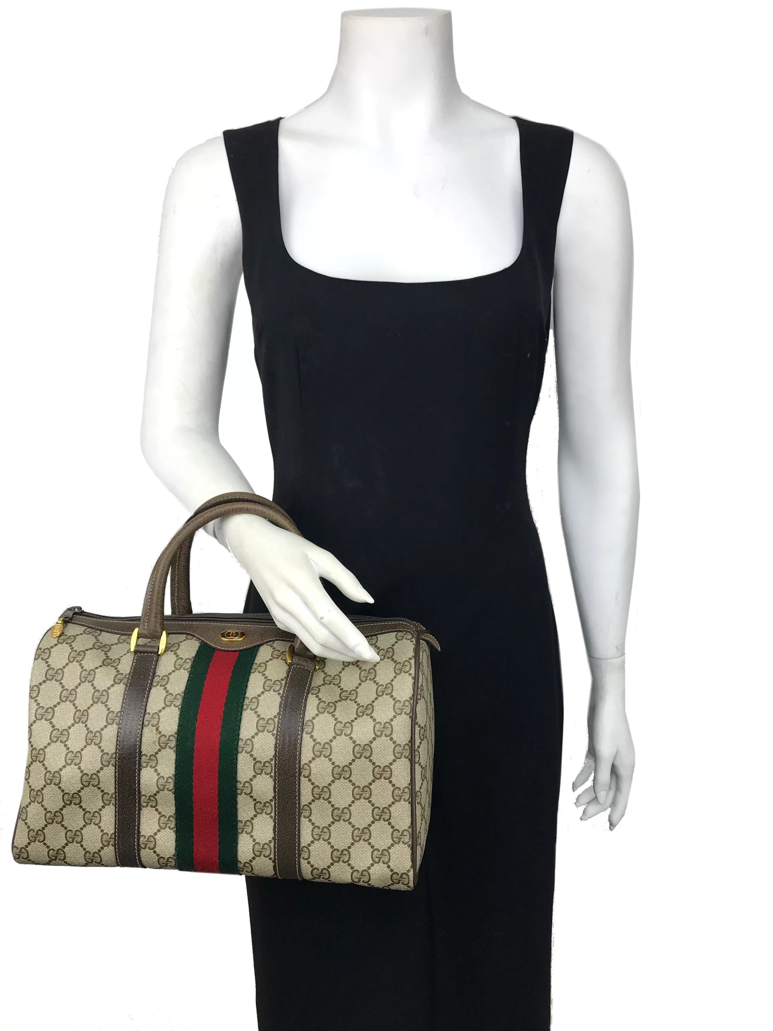 Gucci Monogram Boston Web Medium Satchel Bag