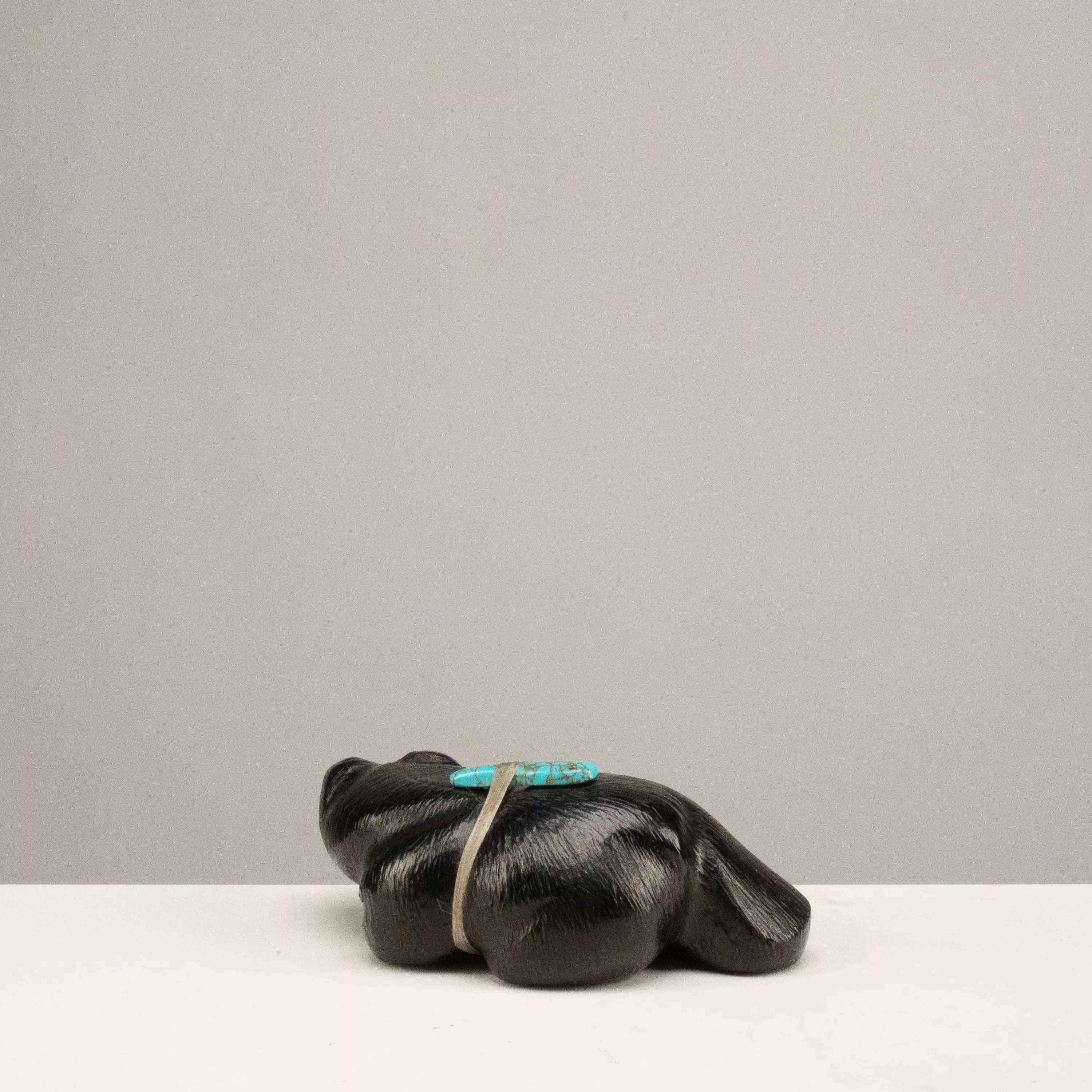 Herbert Halate Jet and Turquoise Handmade Zuni Fetish Bear Carving