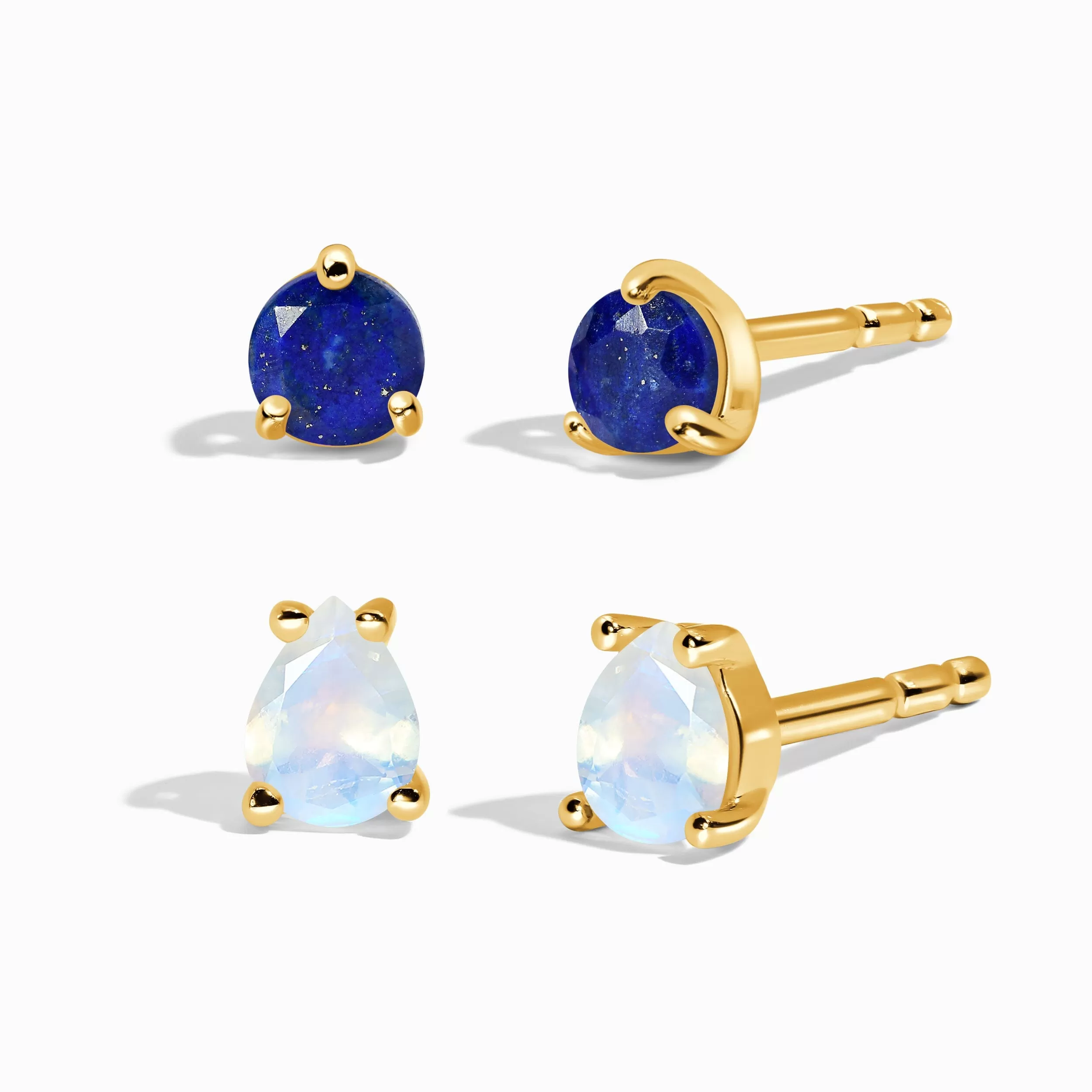 Lapis Lazuli Moonstone Petite Round & Teardrop Studs