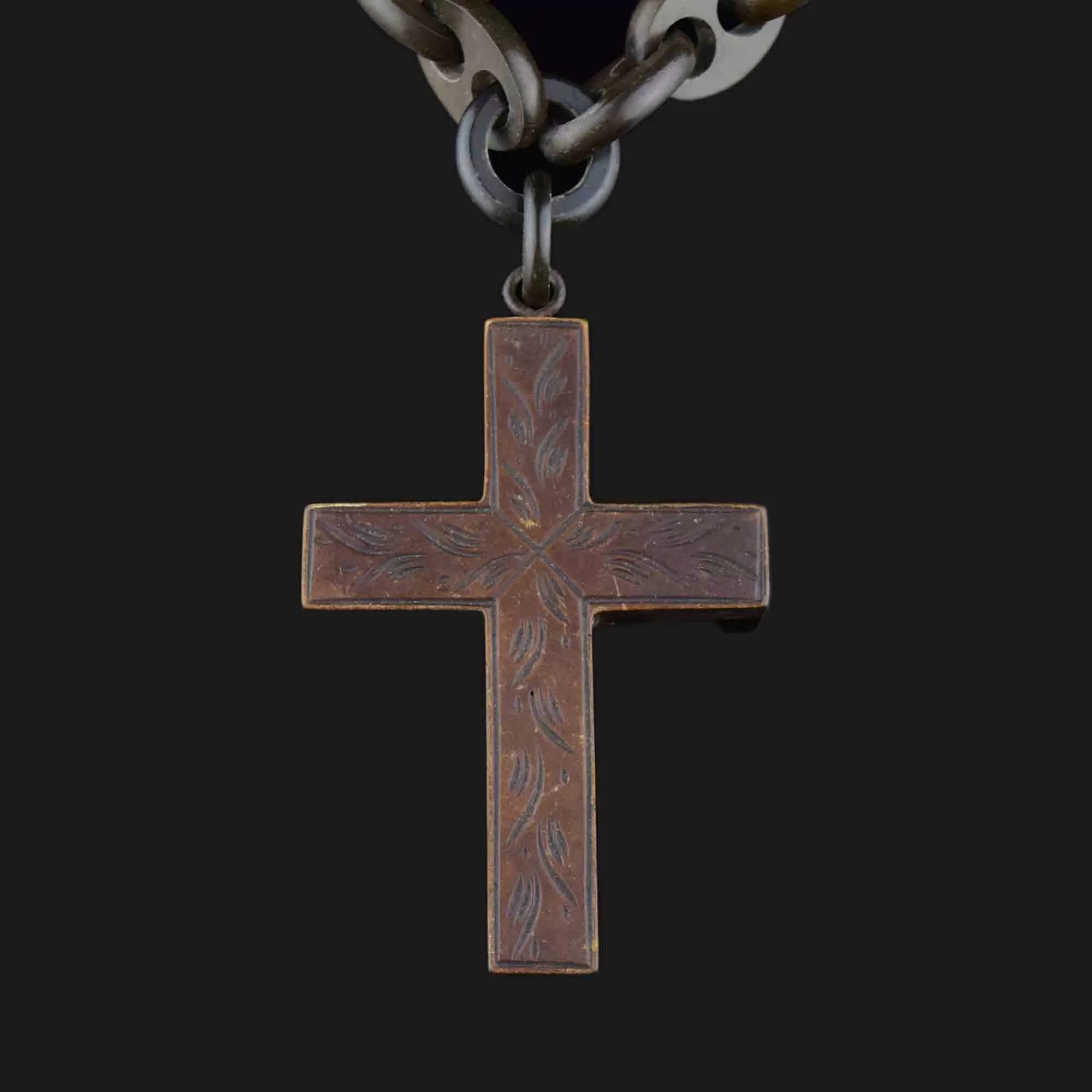 Large Victorian Gutta Percha Cross Pendant Necklace