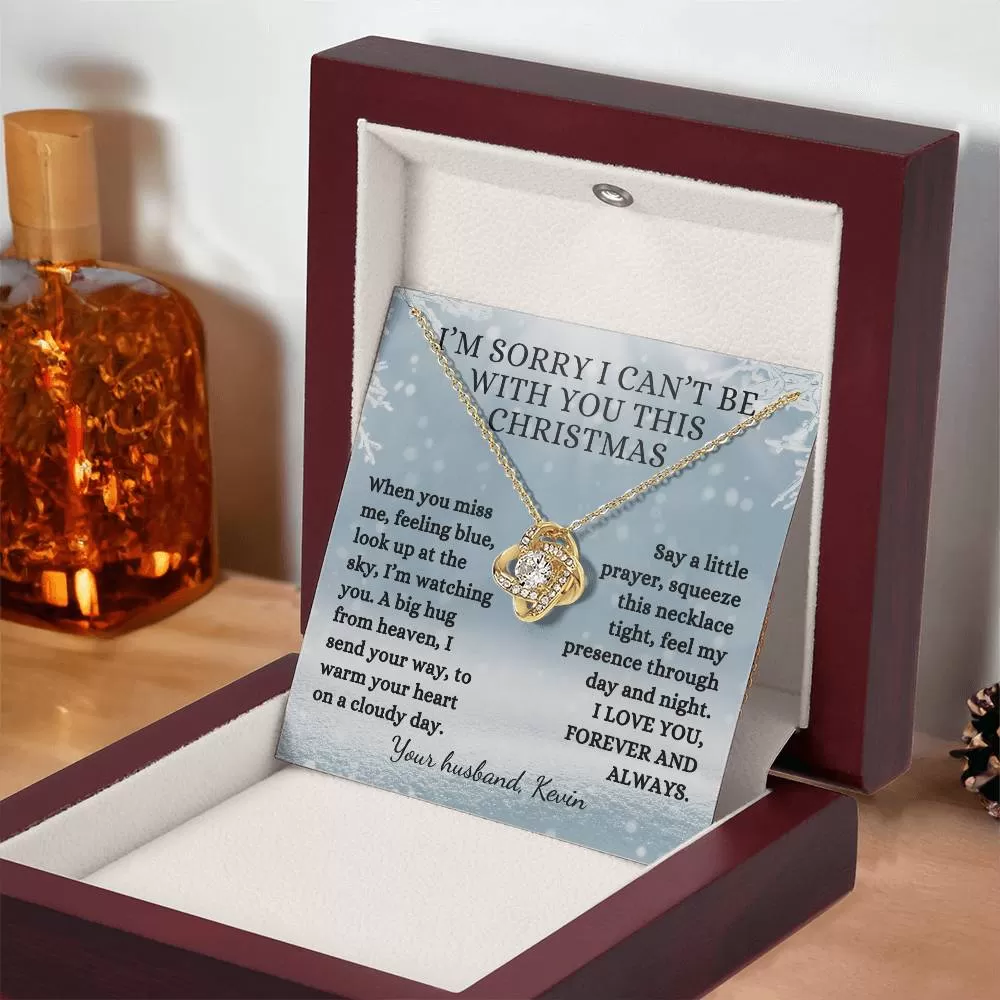 Memorial Gift, I Can't Be With You This Christmas Poem With Custom Name, Love Knot Remembrance Necklace