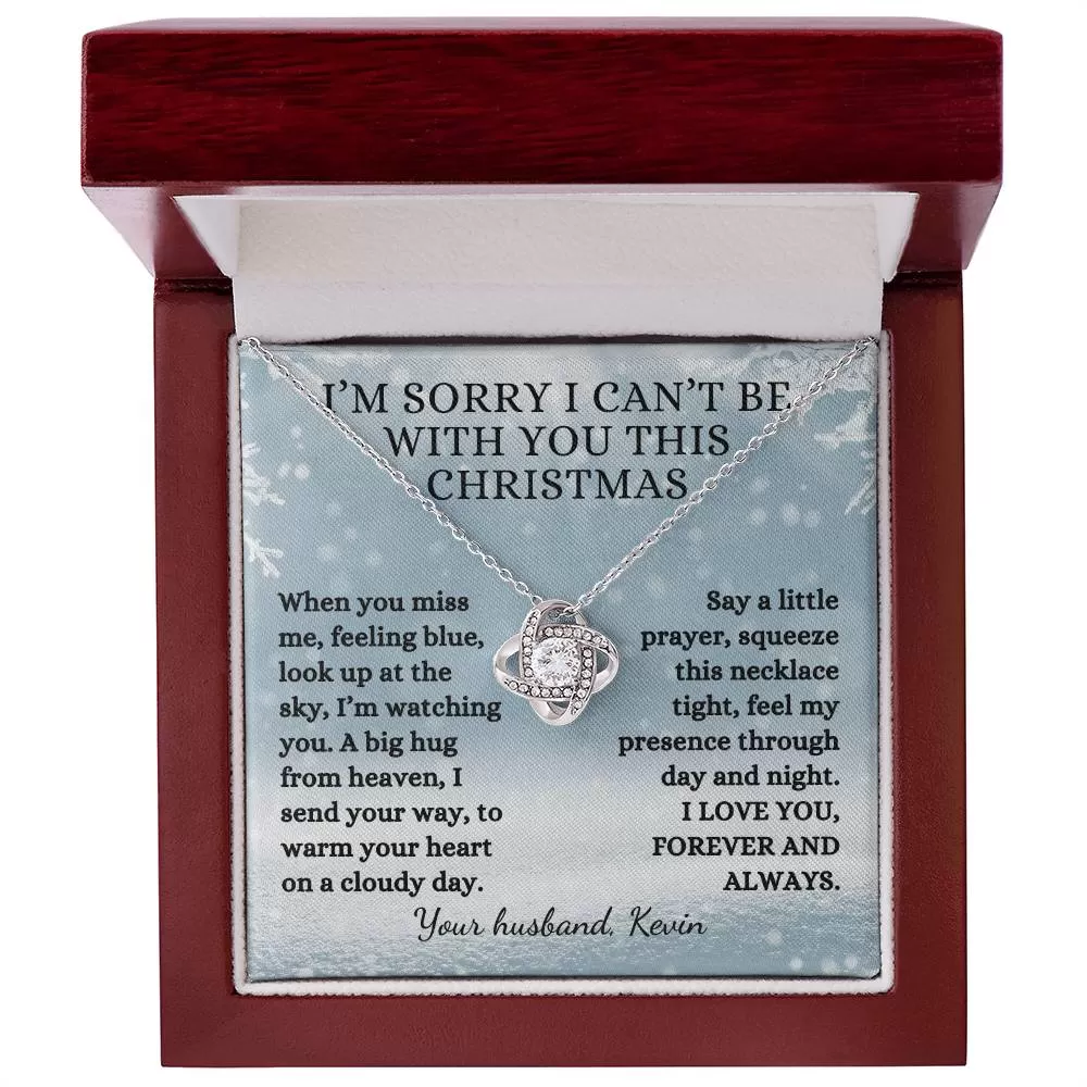 Memorial Gift, I Can't Be With You This Christmas Poem With Custom Name, Love Knot Remembrance Necklace