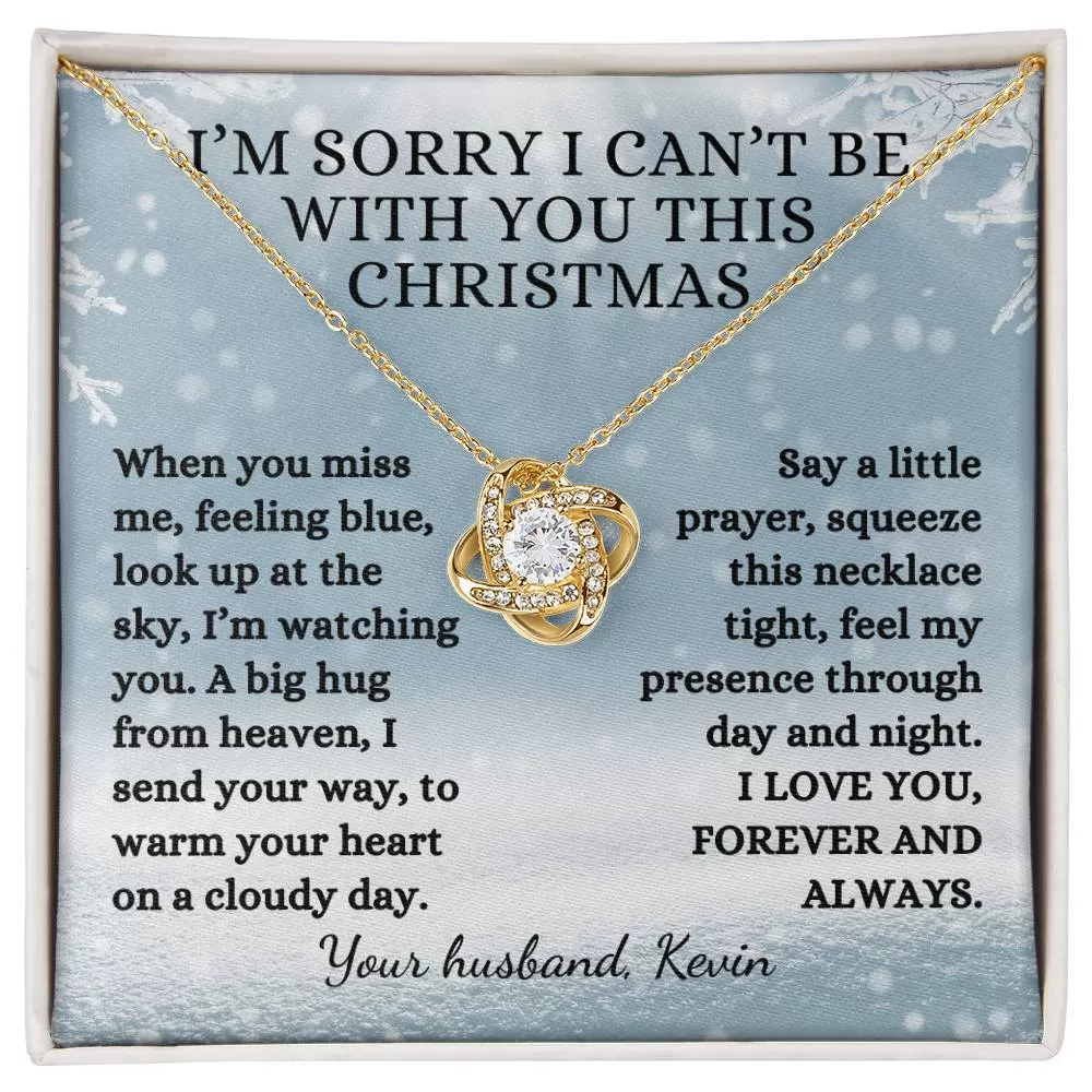 Memorial Gift, I Can't Be With You This Christmas Poem With Custom Name, Love Knot Remembrance Necklace