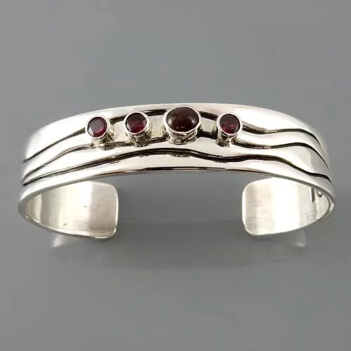 Natural Garnet Sterling Silver Cuff Bracelet