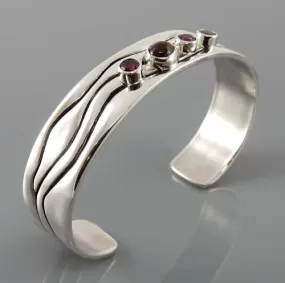 Natural Garnet Sterling Silver Cuff Bracelet