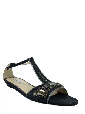 Oscar de la Renta Embellished T-Strap Flat Sandals Size 8