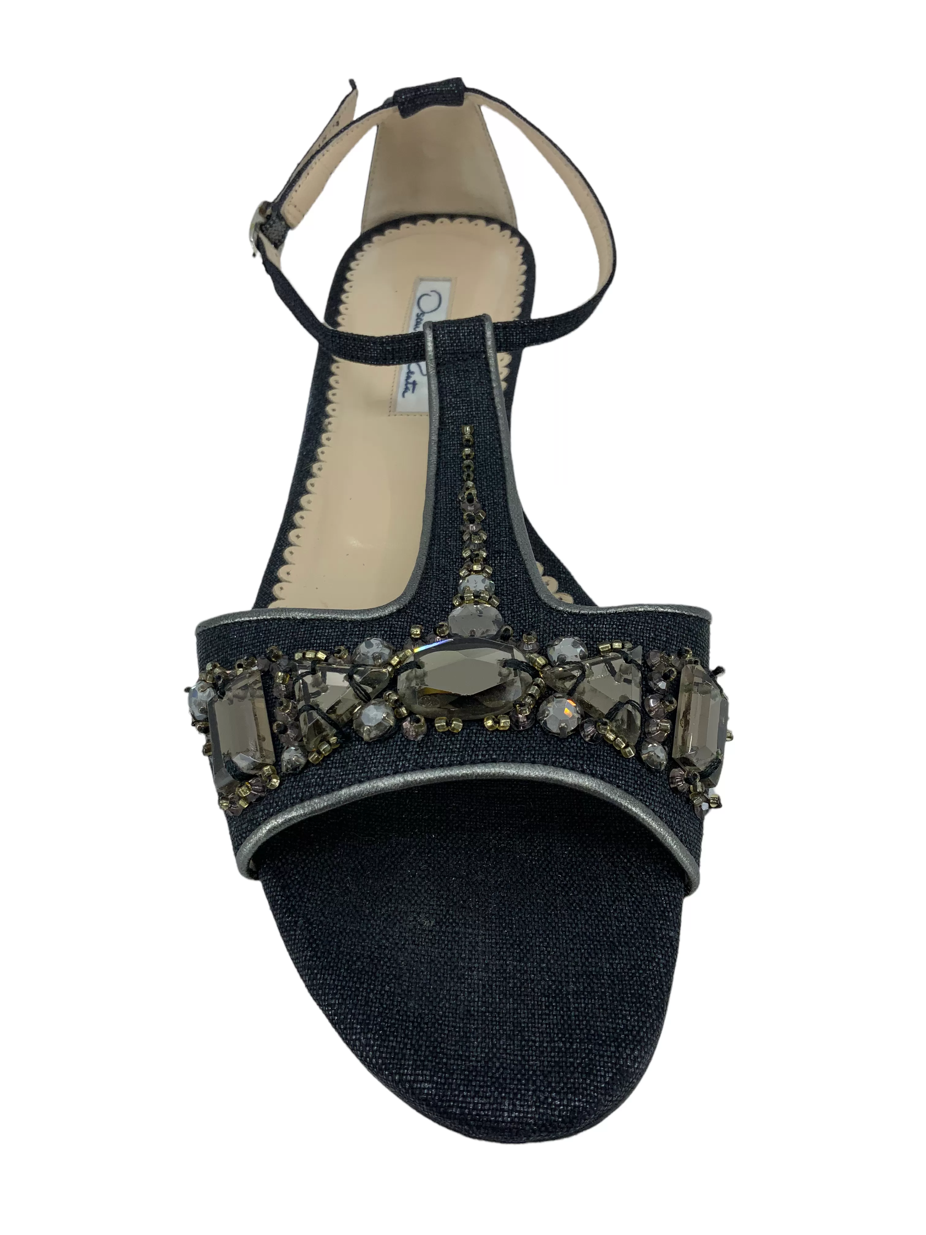 Oscar de la Renta Embellished T-Strap Flat Sandals Size 8