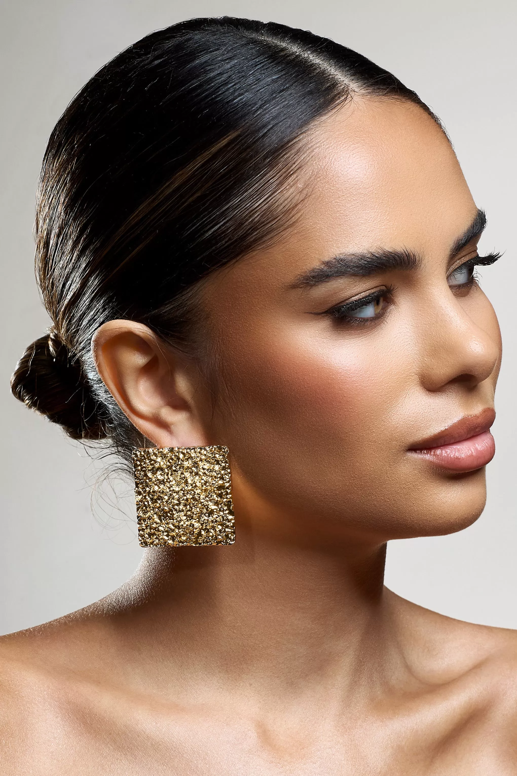 Pixel | Gold Square Hammered Earrings