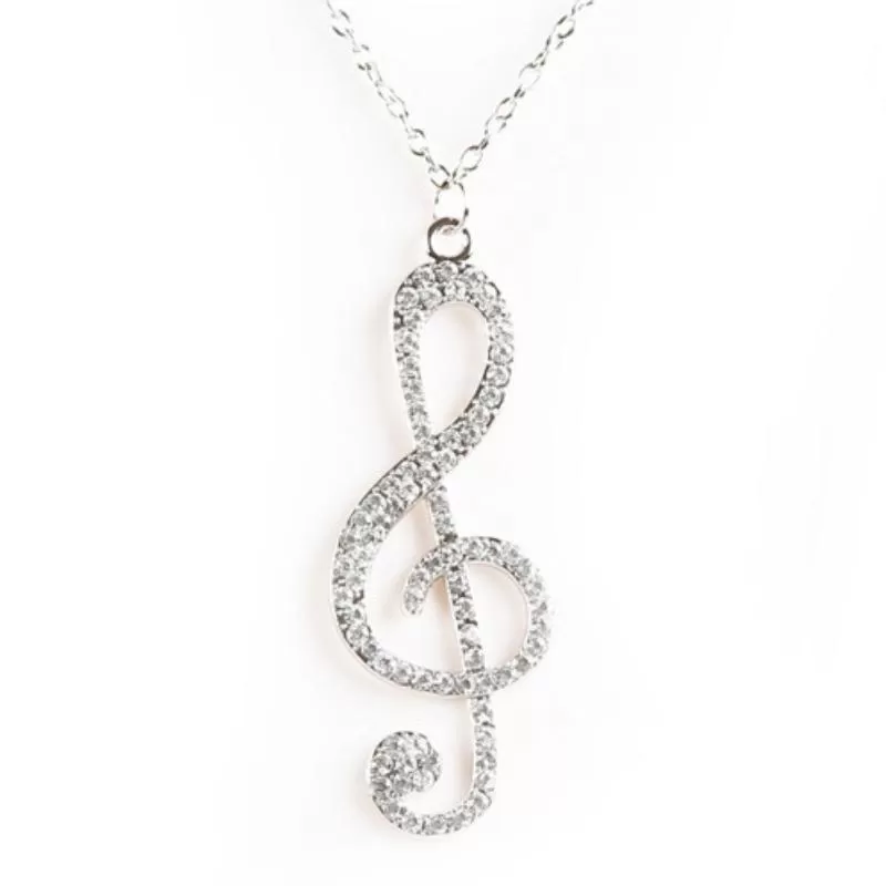 Rhythm Room Rhinestone Silver Sweater Necklace