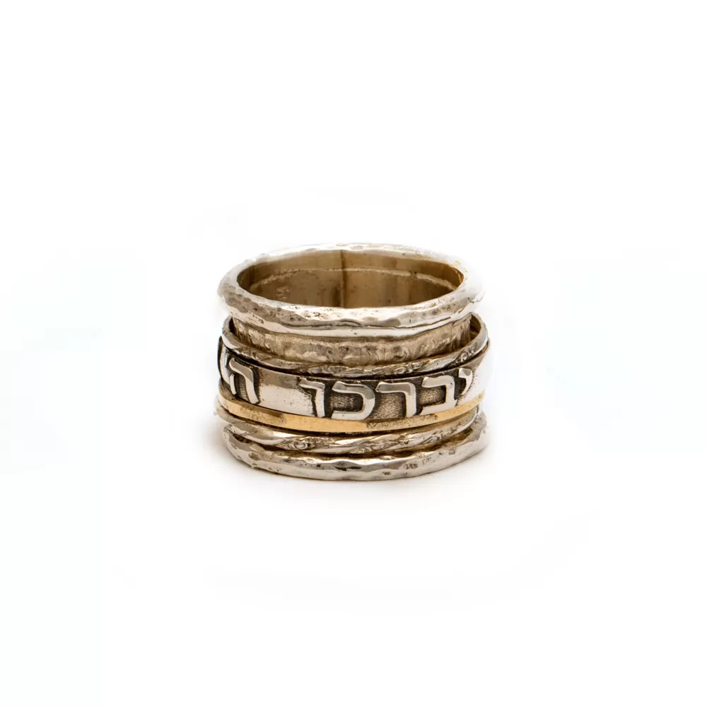 Spinning Ring 9K Gold and Sterling Silver With Crystals Stones and bible quotes