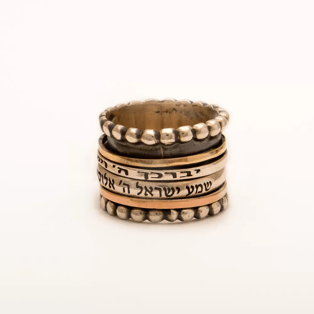 Spinning Ring 9K Gold and Sterling Silver With Crystals Stones and bible quotes